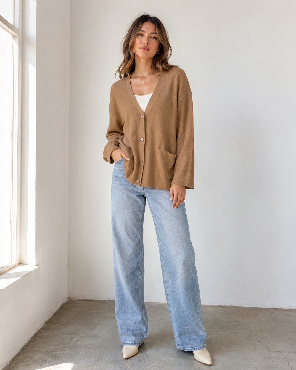 Michael Stars Brown Cardigan Sweater Womens M Classic Preppy Minimalist Staple